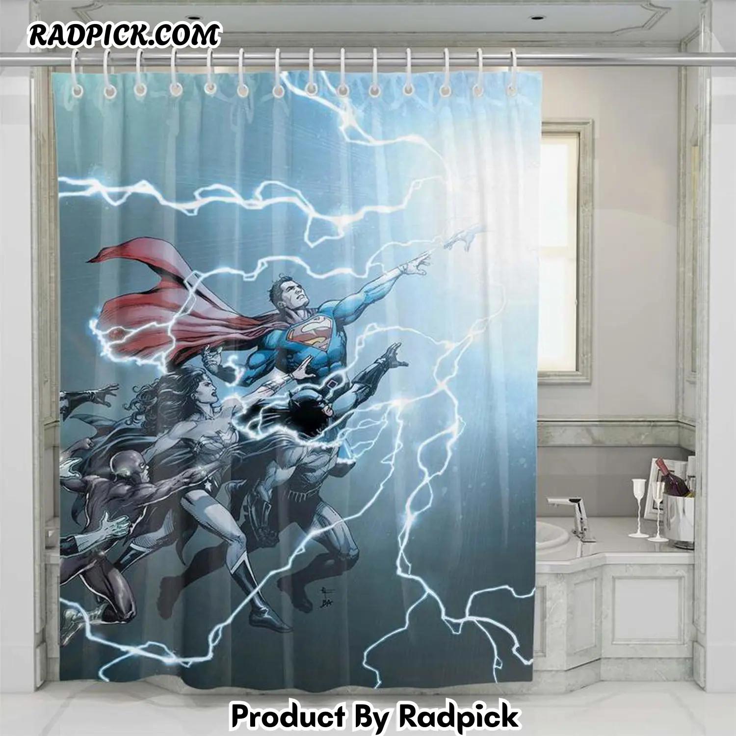 Thunder justice league shower curtain set bathroom set for bathroom decor best gift for friends rp38776